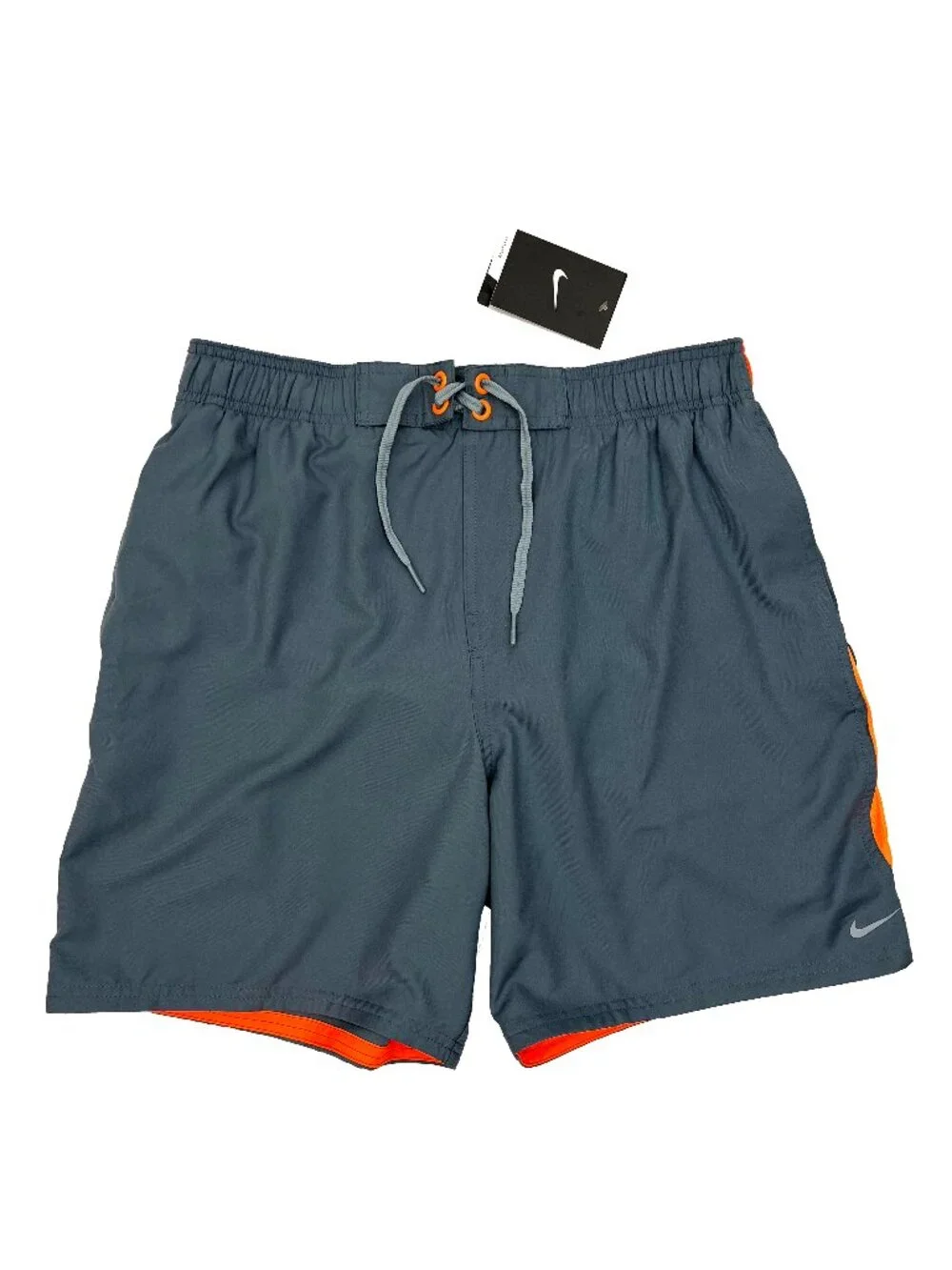 Nike NEW NWT Gray Bright Orange Swim Trunks Shorts Mesh Lined Swimsuit Mens M